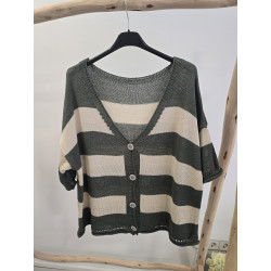 Chaqueta verde y crema