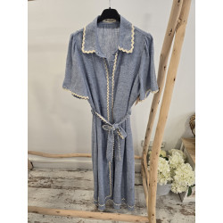 Vestido camisero azul piconela