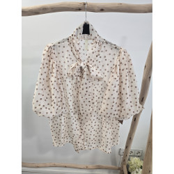 Blusa crema topitos cacao
