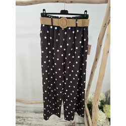 Pantalón cacao lunares blancos