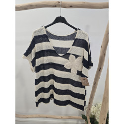 Jersey navy flor crochet