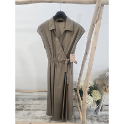 Vestido lazo lateral beige