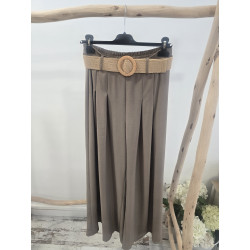 Pantalón fluido beige cinturón