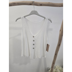 Top hilo botones blanco