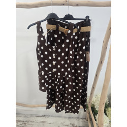 Conjunto cacao lunares blancos