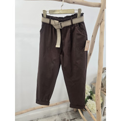 Pantalón cacao cinturón crema