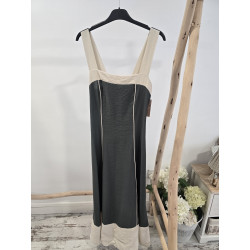 Vestido verde y crema