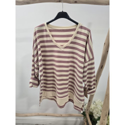 Sudadera rayas rosa y crema