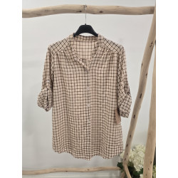 Blusa cuadritos rosa y beige