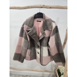Chaqueta cuadros rosa y beige