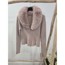 Chaqueta canalé rosa cuello...
