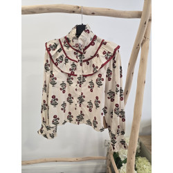 Blusa crema flores burdeos...